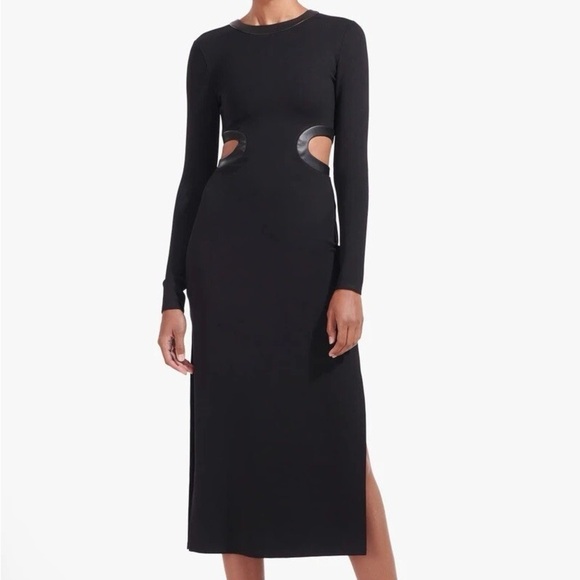 Staud black Dolce cutout long sleeve midi dress with leather trim - XS NWT - Picture 2 of 10